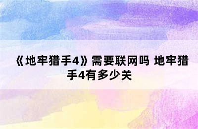 《地牢猎手4》需要联网吗 地牢猎手4有多少关